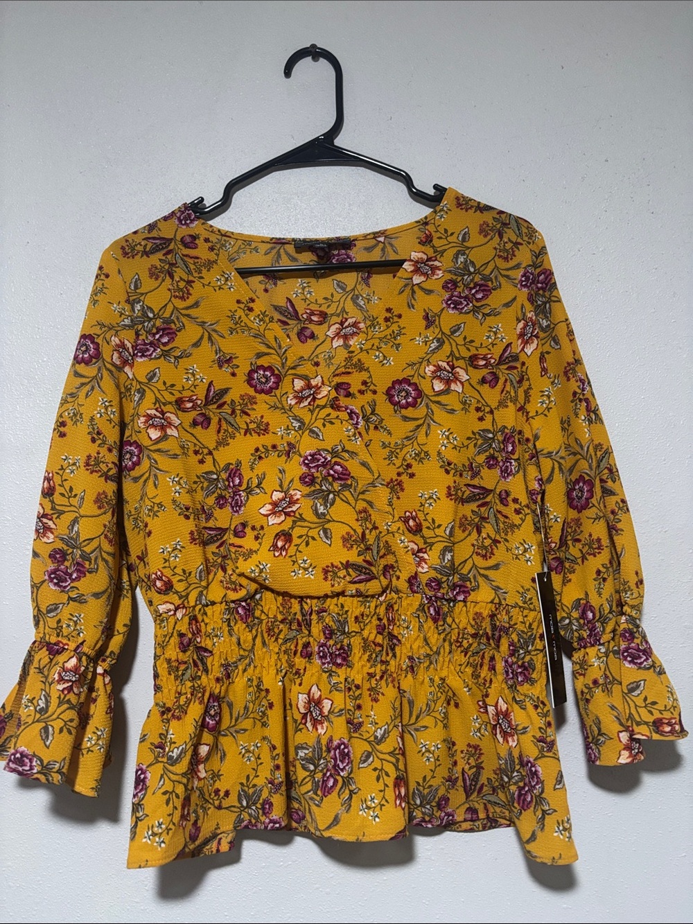 Moa Moa Mustard Floral Peplum Blouse